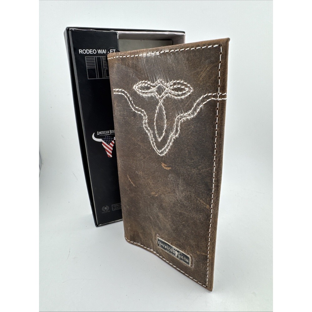 American Bison Men's Brown Bifold Wallet Western Rodeo ID Window Credit Card